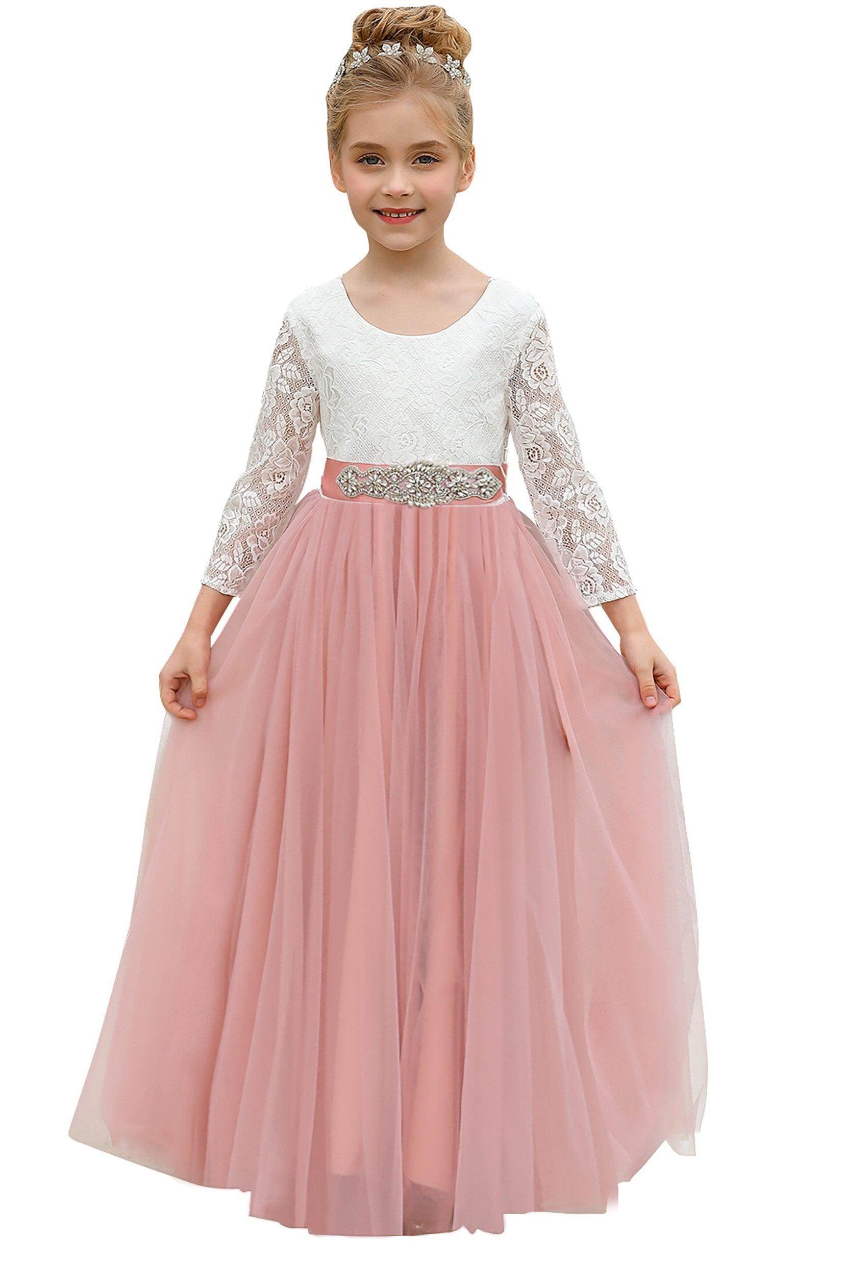A-Line Floor Length Tulle Lace Flower Girl Dress CF0270 - COCOMELODY